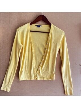 Lauren Ralph Lauren Yellow Sweater Cardigan Shell Linen Cotton Women's Sz Small